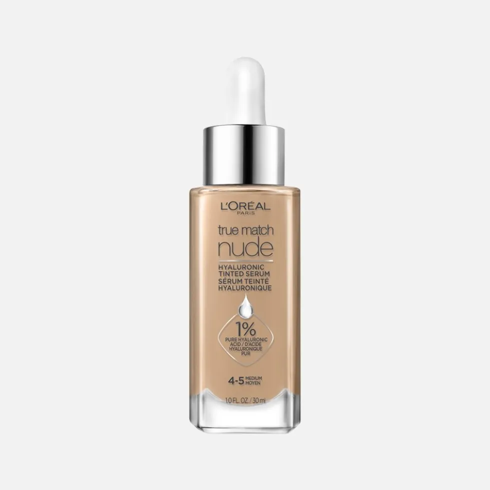 Nude Hyaluronic Tinted Serum Foundation with 1% Hyaluronic Acid, Lightweight Coverage For Dry Skin
