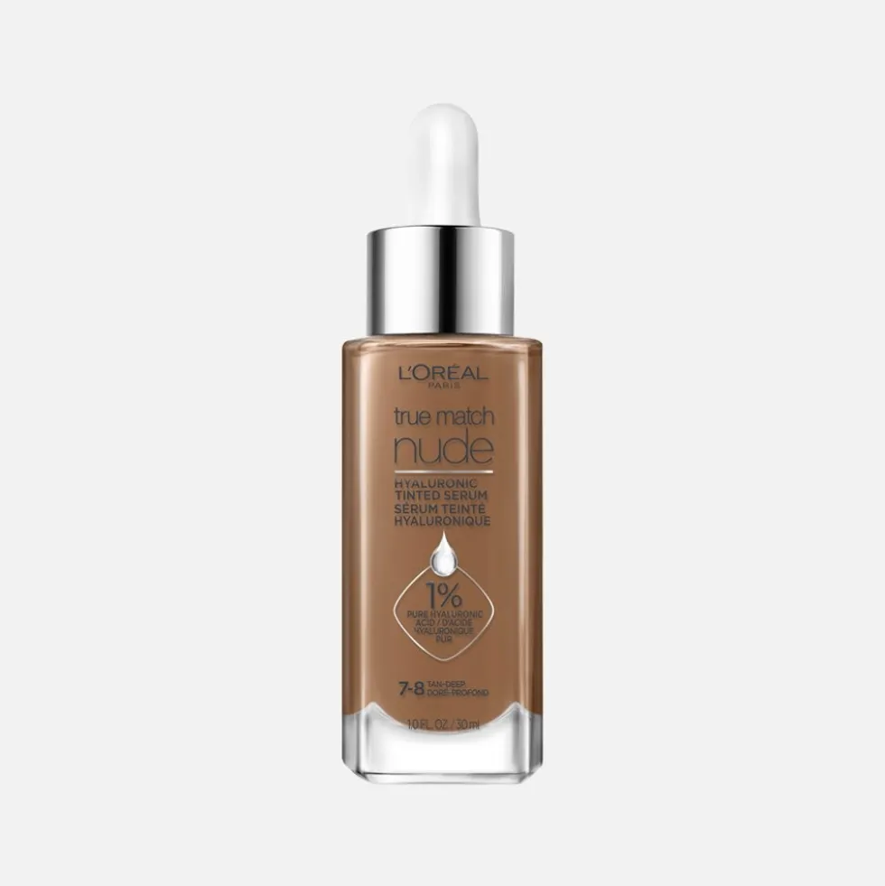 Nude Hyaluronic Tinted Serum Foundation with 1% Hyaluronic Acid, Lightweight Coverage For Dry Skin