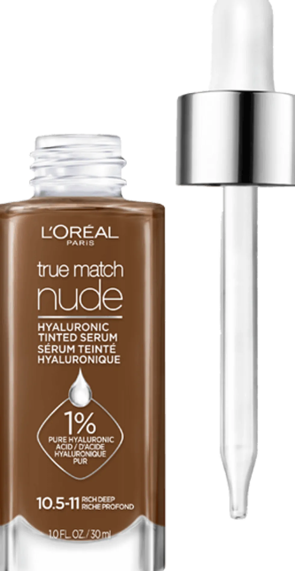 Nude Hyaluronic Tinted Serum Foundation with 1% Hyaluronic Acid, Lightweight Coverage For Dry Skin